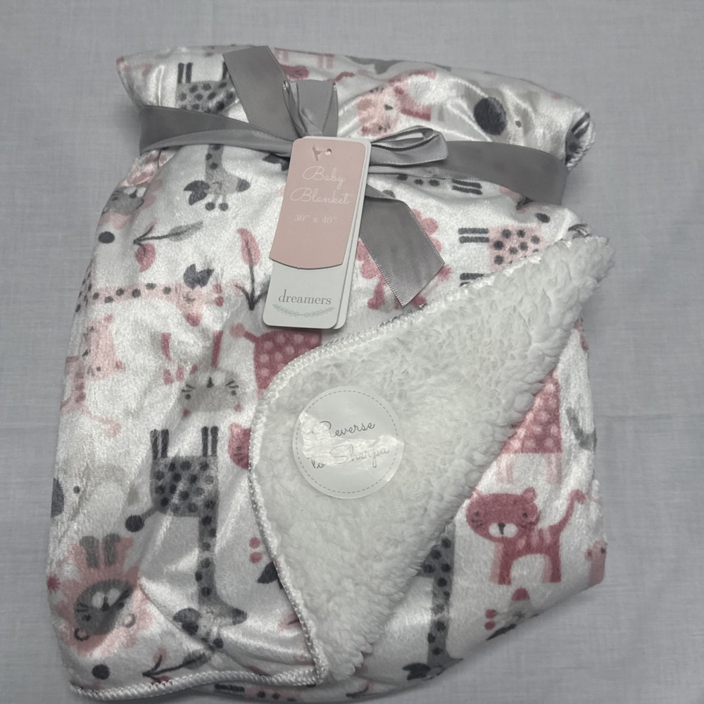 NEW DREAMERS SHERPA BABY Girl 30 X 40 JUNGLE Pink BLANKET Shower Gift